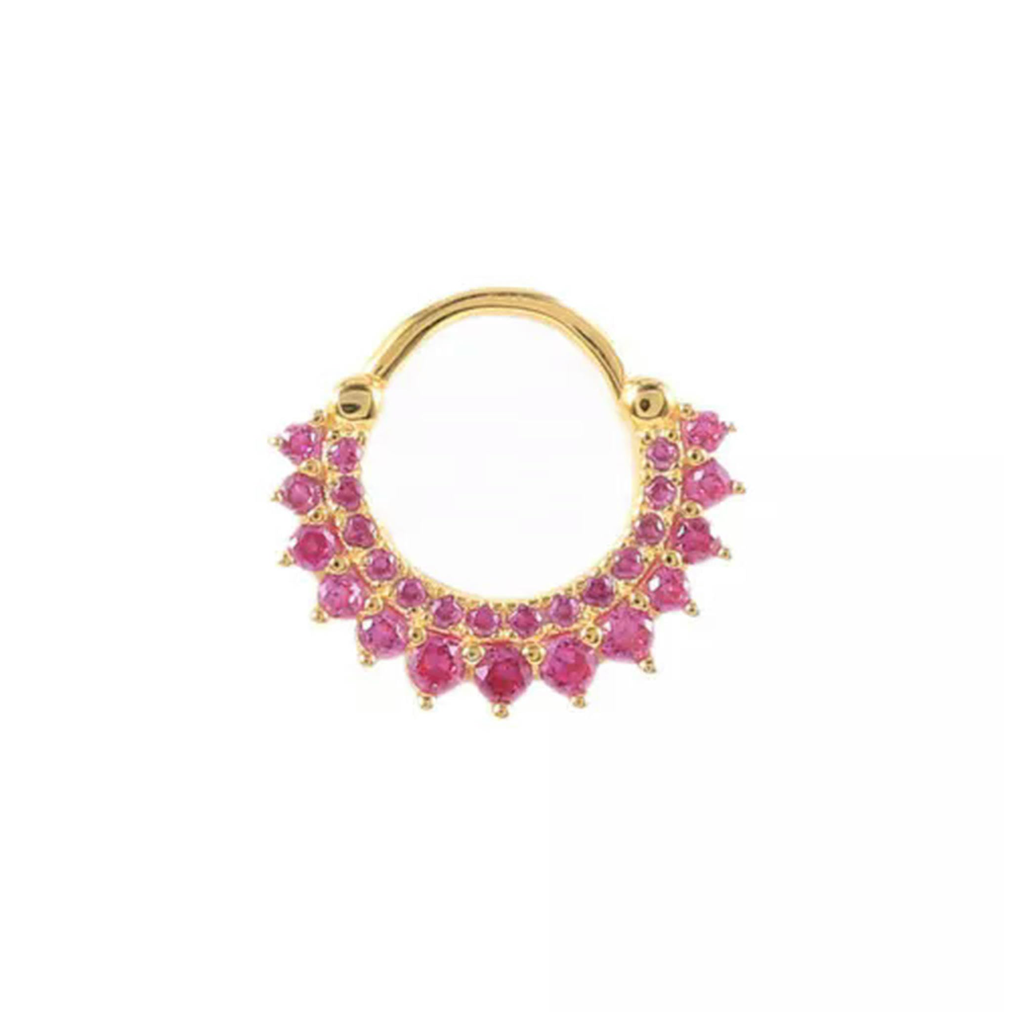 Singolo Daith Hoop Sterling Silver Helix Ring Cartilagine Piercing Orecchino A4492-I - Oro con Pietra Fucsia