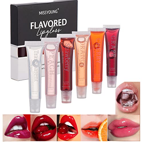 RoseFlower 6Pcs Liquid Lip Gloss Set, Water Sensation Plumping Lip Oil Tinted Lip Balm Lip Care Transparent Toot Lip Oil, Long Lasting Nourishing Lip Glow Oil Non-sticky Glitter Shine Primer Lip Tint