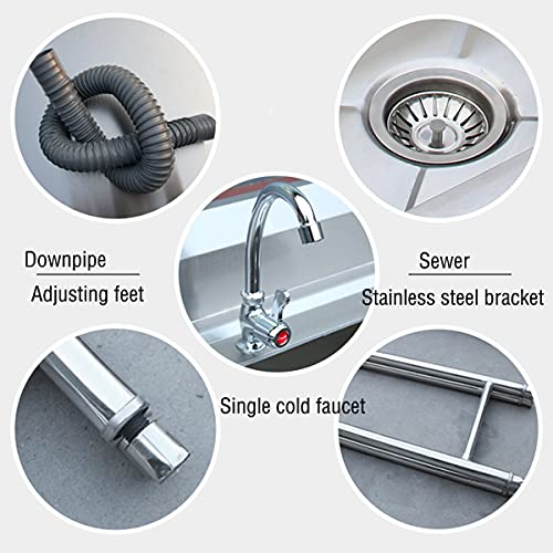 Wwjq Free Standing Kitchen Sink, Stainless Steel Commercial Sink Single Bowl Sink With Strainer Drains, 100X50X80Cm, For Restaurant, Garage Bar Sink - Easy To Clean (Size : 120X60X80Cm) #TOP1