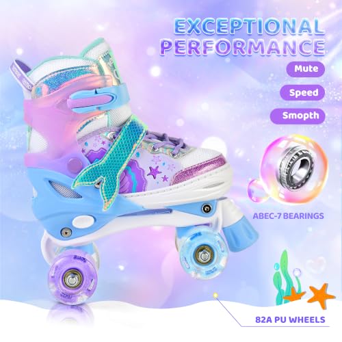 NEMONE Mermaid Adjustable Light-up Roller Skates