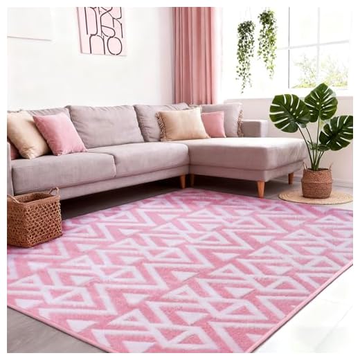 Ompaa Ultra Soft Shaggy Rugs Memory Foam Bedroom Carpet, Pink 4 x 6 Feet, Plush Geometric Textured Area Rugs for Living Room Couch Dorm Bedside Kids Girls Teens Room Nursery Decor Floor Mat