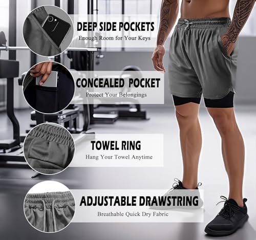 Mens Athletic Shorts,Quick Dry 2-in-1 Gym Workout Running Sport Shorts for Men with Towel Loop and Phone Pockets3
