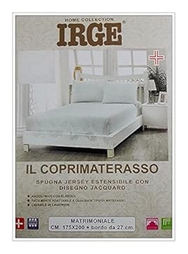Irge COPRIMATERASSO in Spugna Jersey Estensibile con Disegno Jacquard CM 175X200 con Bordo da 27 CM