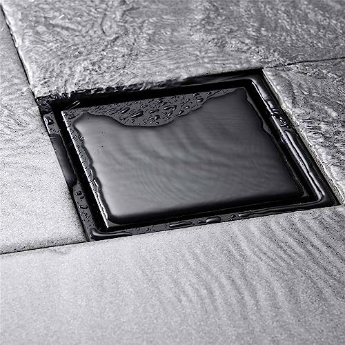 ELLO&ALLO 6 Inch Square Shower Drain Black Floor Drain with Flange Reversible 2-in-1 Cover Tile...
