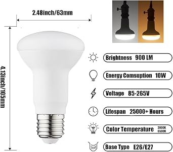 KLED 4Pack 10W LED R63 BR20 Light Bulb, 100 Watt Equivalent, Warm White 3000K, 1000LM E26 Base, Indoor Flood Lights for Recessed Cans (3000K-Warm White, 10W (BR20/R63))