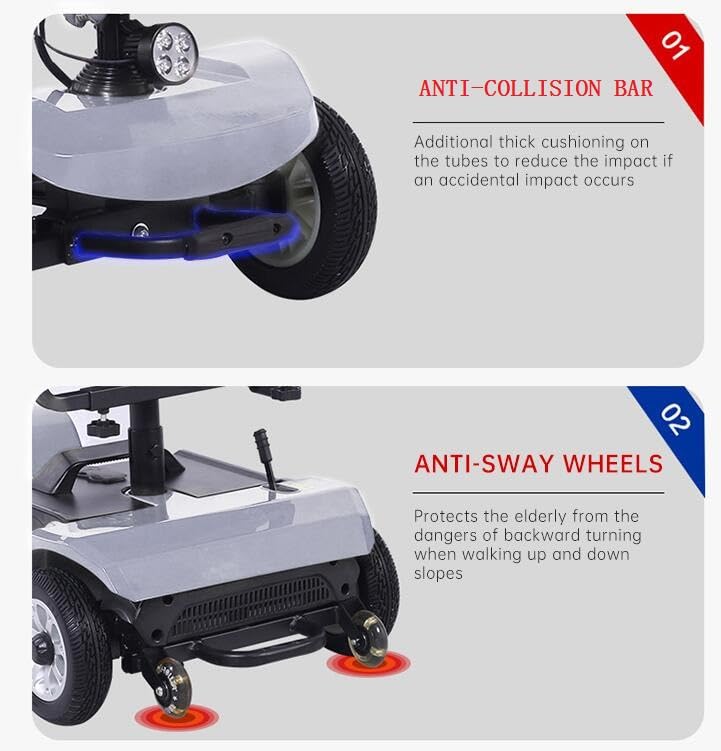 4-Wheel Mobility Scooter for Adults?Electric Wheelchair Device for Travel, Elderly, 400 lbs Max Weight, Powered Mobility Scooters for Seniors ?Travel Mobility Aid 12.4 Miles,Supports 400 lbs (Silver)