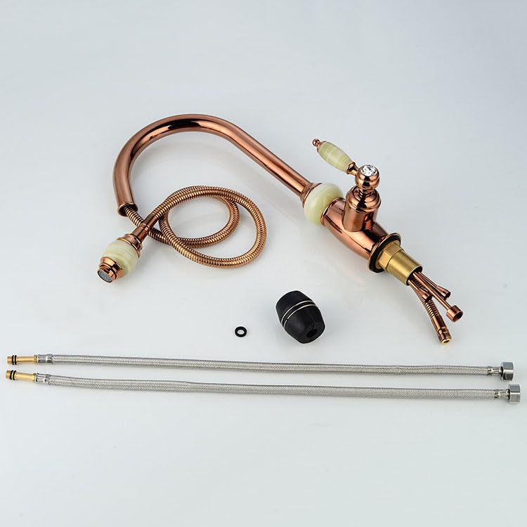 Mitigeur évier cuisine mitigeur eau chaude et froide pivotant or rose - 5