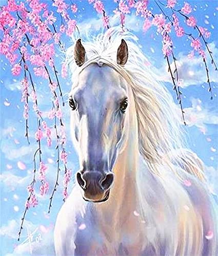 5D Diamond Painting Complete Kit Cherry Blossom Horse by VizuArts | Full Drill Canvas DIY Art Stress Relief Cross Stitch Paint by Numbers Craft for Home Decor (16 x 20in)