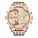 Oulm Brand Military Watches Rose Gold Big Dial Quartz Watch 2 Time Zones Men Full Stainless Steel Wristwatch Relogio Masculino