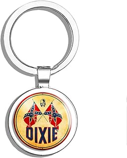 Round Vintage DIXIE Logo - gas sign rat motor car gasoline rod Double Sided Stainless Steel Keychain Key Ring Chain Holder Car/Key Finder