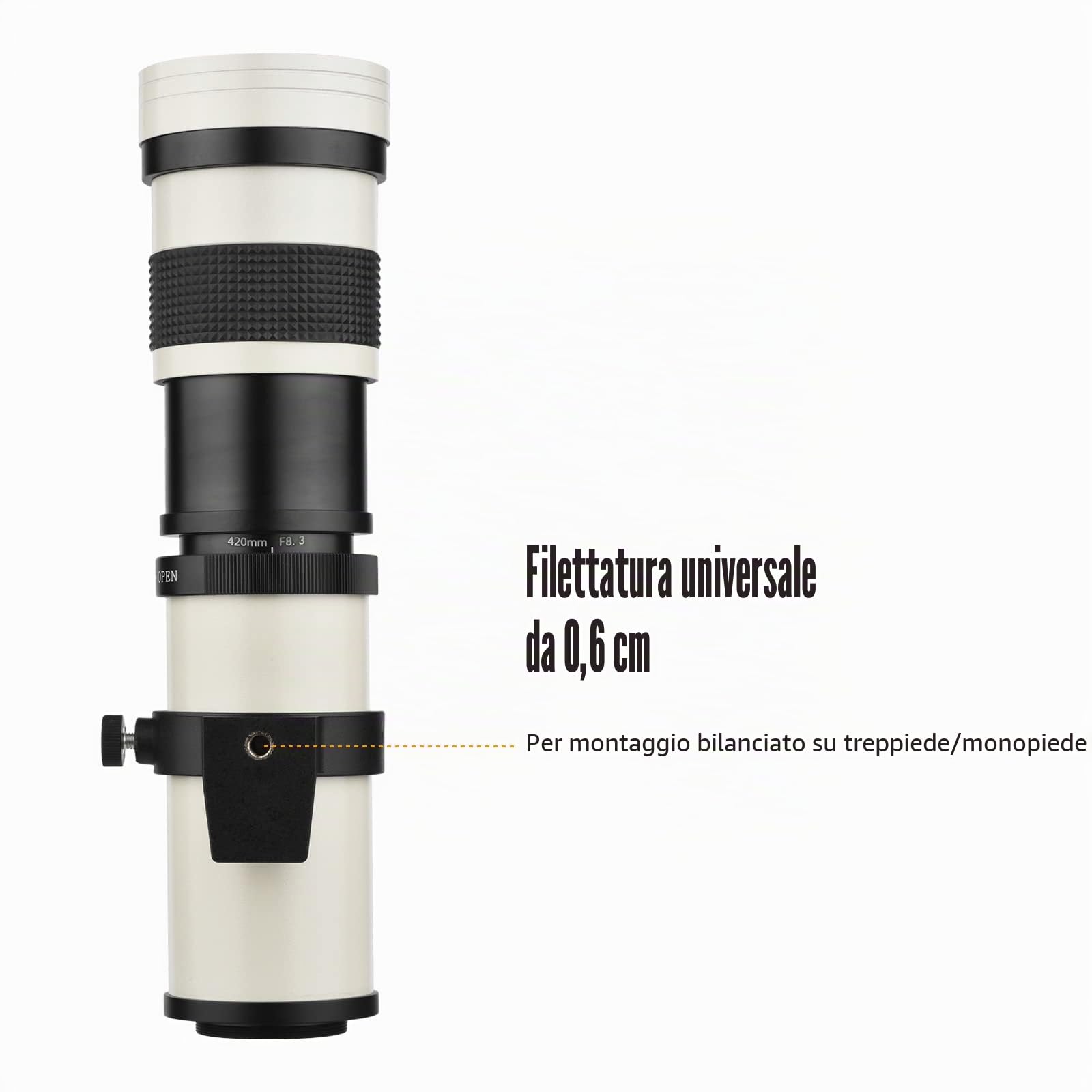 Super Teleobiettivo Zoom Manuale 420-800mm F/8.3-16 + Attacco T per G9 GH5 II GX7 GX8 GX9 GX850 G90 G91 G95 G100, E-M1 E-M5 E-M10 I II III E-PM2 E-PM1 Pen -F Fotocamera DSLR