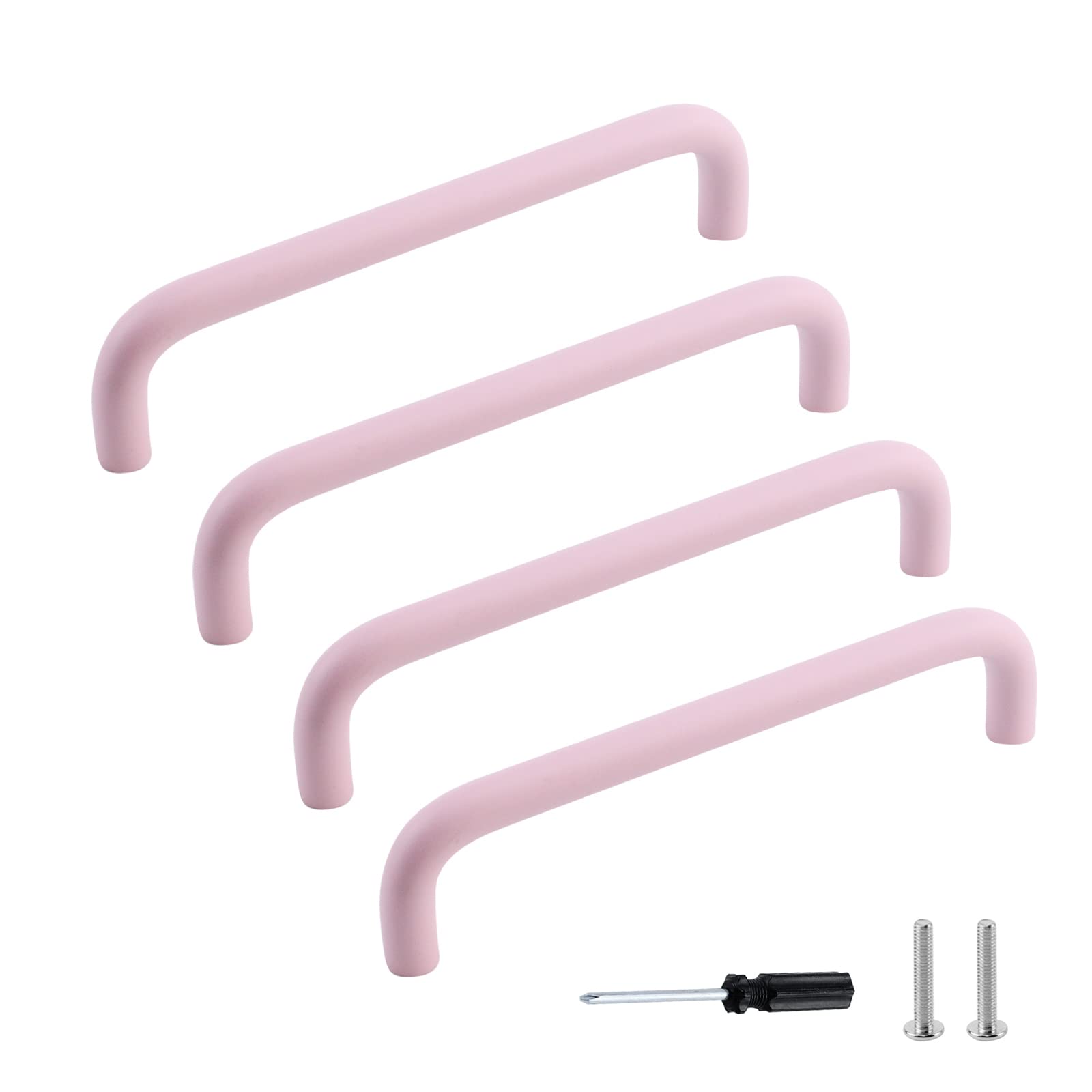MY MIRONEY 4PCS Pink Drawer Pulls Aluminum Alloy Cabinet Handle Pulls Hardware Cute Style Cupboard Dresser Door Handles with a Screwdriver and Screws,