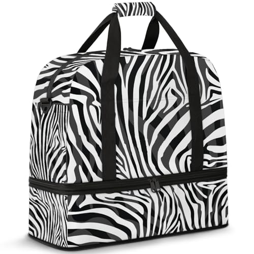 Large Weekender Overnight Bags Animal Skin Zebra Print Travel Duffel Bag for Women Men Gym Bag With Shoe Compartment Foldie Travel Tote Bag Carry On Personal Item Bag for Travel Gym Sports