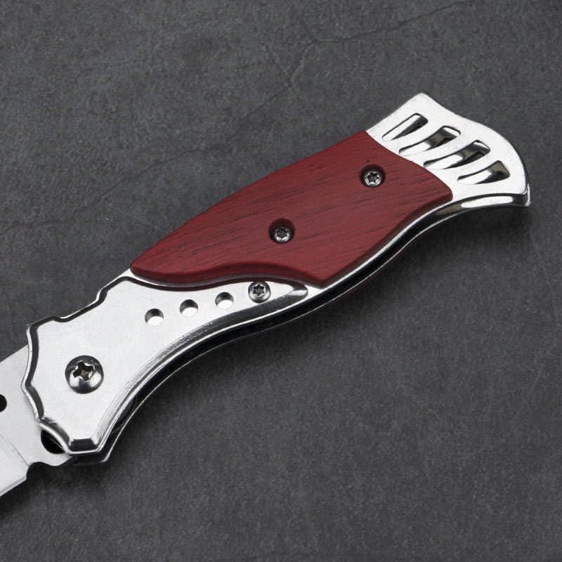 Image of Folding Utility Knife with Stainless Steel Blade & Wooden Handle, Compact Manual Pocket Tool for Carton Opening, Packaging, DIY, Household, Kitchen & Office Tasks