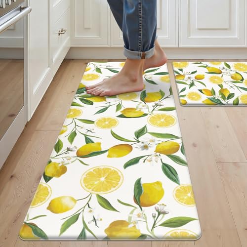 SHACOS Anti Fatigue Lemon Kitchen Rugs Mats Set of...