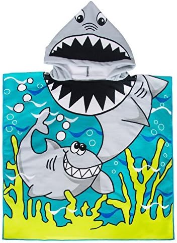 CUBEA Microfiber Kids Hooded Bath Beach Pool Poncho Towel 24×24Inch Shark