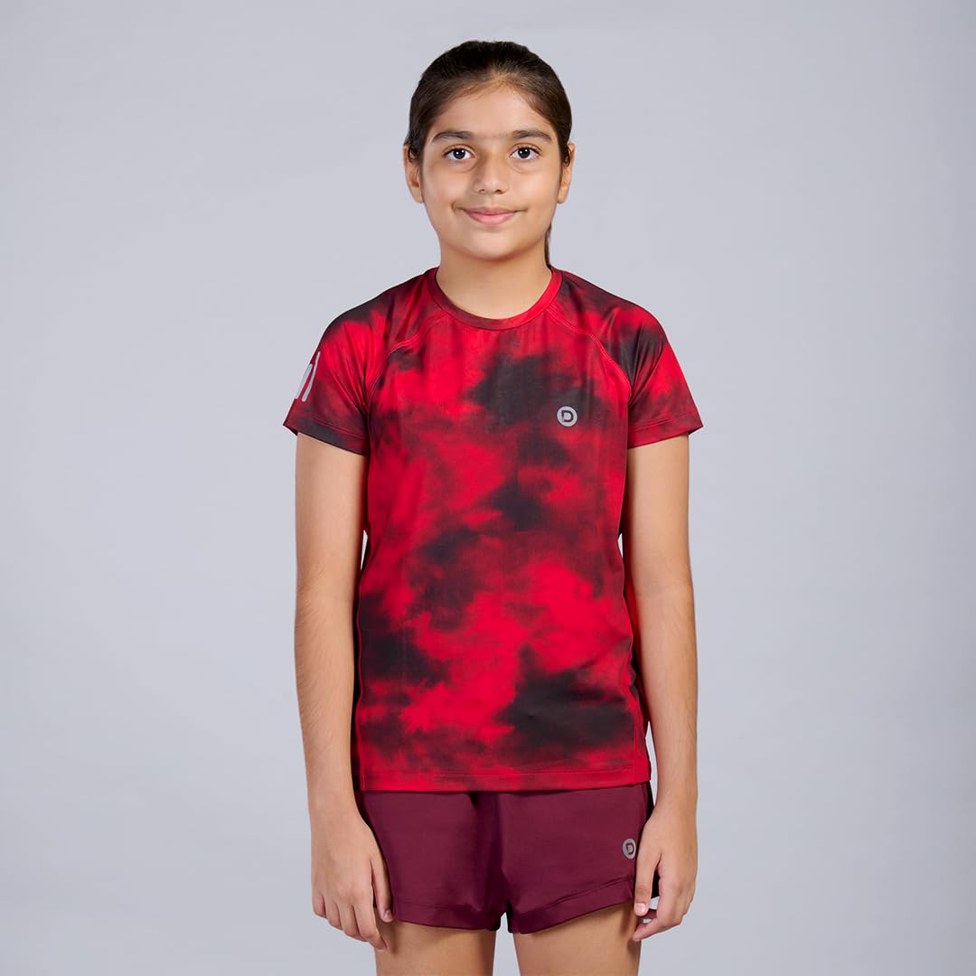 Dripmov Girls Premium Tie & Die T-Shirt | Sportswear Jersey - All Day Comfort | Activewear |Regular Fit | Soft & Breathable Casual Jersey | Flexibility for All Sports - Red (10 to 12 Years) 4