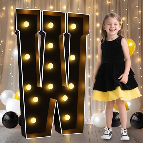 Image of Pooqla 3FT Marquee Light Up Letters, Black Large Letter W Party Decorations | LED Marquee Letters 3 Feet Tall, Black Giant Mosaic Letters Gift for Boys Men Birthday Anniversary Wedding Decoration