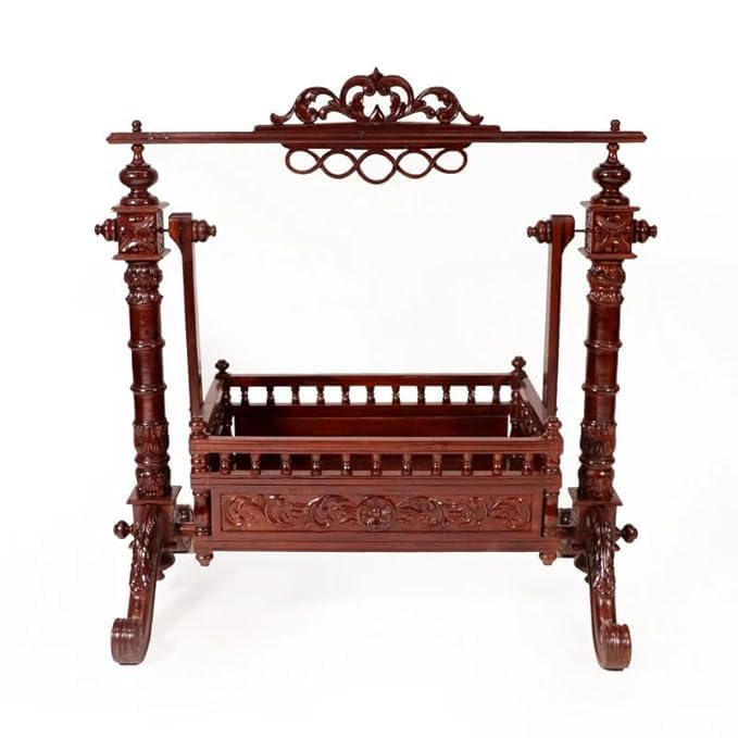 Rutilent Enterprise | Special Carved Traditional Swing Cradle Design for Living Room, Balcony & Indoor Decoration Wooden Swing Jhula in Brown Color.-image-5