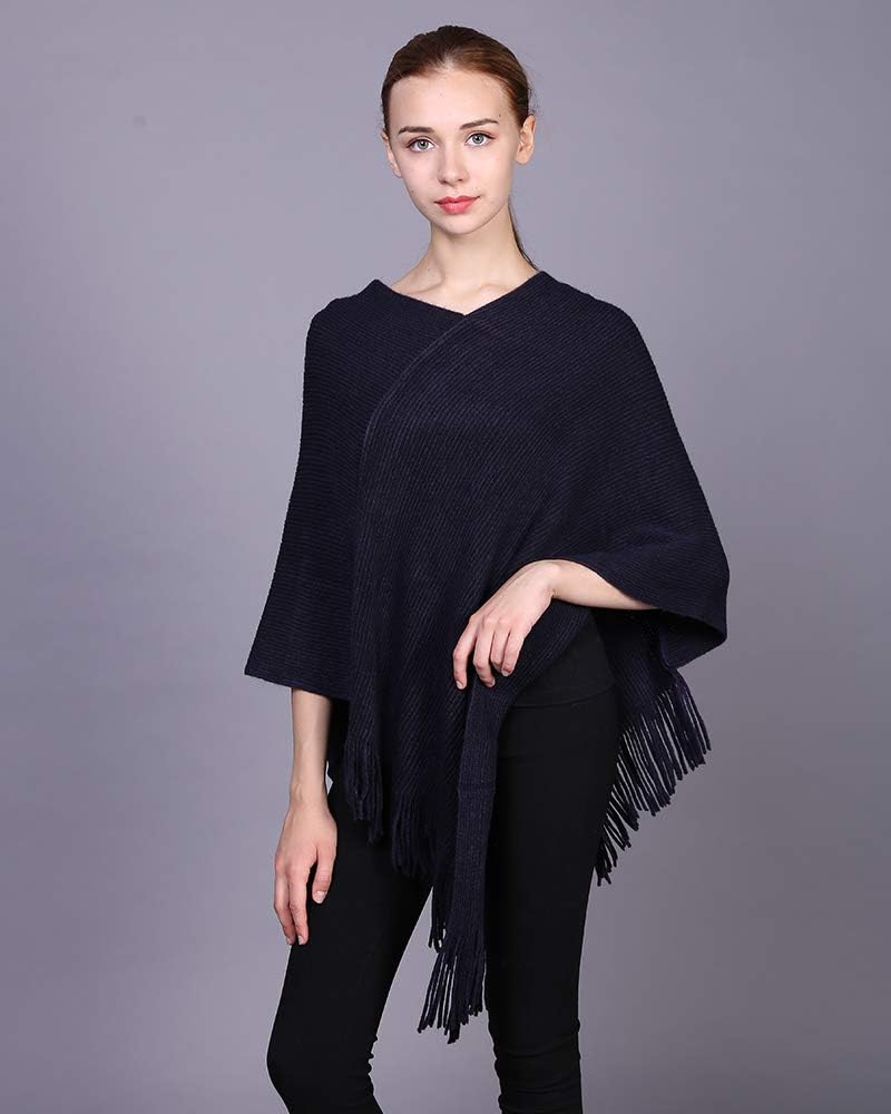 Fomolom Womens Poncho Sweater V Neck Knitted Pullover Shawls Wraps Capes with Fringes Gifts for Women Mom - Image 7