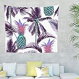 Ananas Palmen Baum Wandteppich Wandbehang Tropisch Pflanzen Tuch Wandtuch Tapestry Tapisserie Wanddeko für Schlafzimmer Strandtuch Tischdecke Weiß 100x150cm