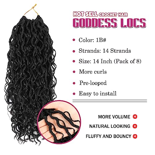 Image of 8 Packs Curly Faux Locs Crochet Hair, 14 Inch Goddess Locs Crochet Hair