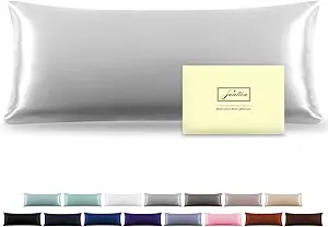 Silk Body Pillowcase Mulberry Silk Pillow Cases with Zipper Soft Breathable Smooth Cooling 20x54 inches Pillowcase for Sleep (Silver Grey,20"X 54",1Pcs)