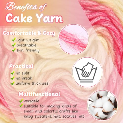 Image of Aeelike Ombre Yarn for Crocheting, 3 Skeins Gradient Cake Yarn 100g (3.52 oz) 245m (267 Yards) # 3 Light Weight - Soft Yarns with Vibrant Colors for Making Blanket Scarves, Pink Yellow Gradient