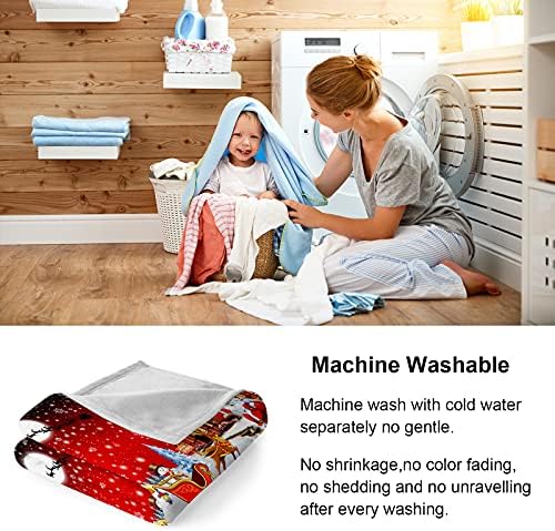 Christmas Fleece Blanket Red Santa Claus Elk Throw Thick Warm Soft Cozy Flannel Blanket for Sofa Couch Bed (Double 150x200cm)