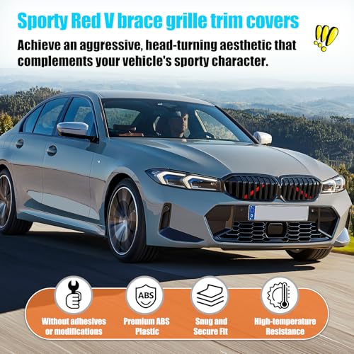 Image of Jaronx Compatible with BMW V Brace Cover for 3 Series G20 Sedan /G21 Touring 2019-2024 330i 330e M340i,Grille Insert Trims V Bar Brace Wrap Covers Compatible with BMW Front Grill Insert Stripes(Red)