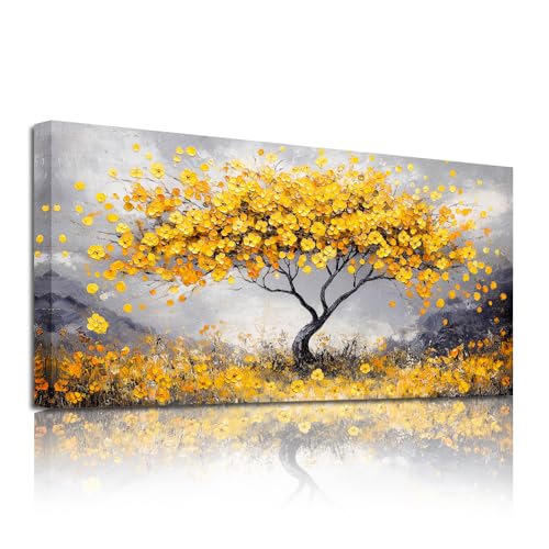 SERIMINO Tableau Decoration Murale, Arbre de Vie Jaune Decoration Maison Moderne, Impression sur...
