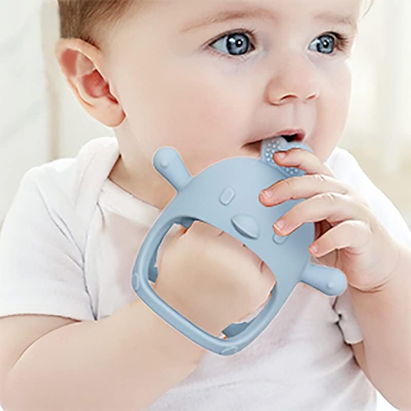 Image of UCRAVO 1 Pack Baby Teething Toys, Teething Mitten for Babies, Silicone Teether for Toddler Infant Baby, Chew Toys for Sucking Needs, Easy to Grip, Never Drop Hand Wrist Teether(Sky Blue)