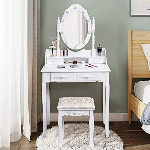 RELAX4LIFE: Tocador con espejo LED y taburete