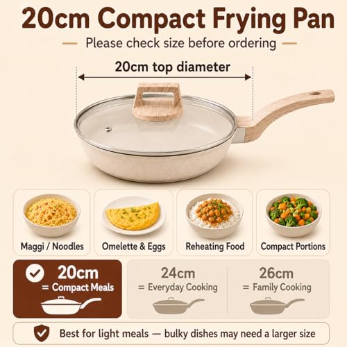 Image of Homero Non Stick Maifan Frying Pan with Lid, Non Stick Pan with Non-Toxic Coating, Granite Skillet with Anti-Scald Handle, Omelet Pans, Egg Pan Cookware, PFOS & PFOA Free (20cm, Maifan Stone)