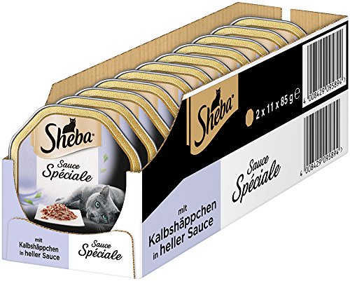Sheba Sauce Spéciale Katzenfutter, Kalbshäppchen in heller Sauce, 22 Schalen (2 x 11 x 85 g)