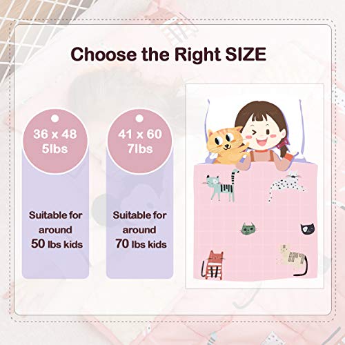 Image of Uttermara Weighted Blanket 7 lbs, Ultra Cozy Minky Fleece and Cotton Sided with Cartoon Patterns, Reversible Heavy Blanket Great for Calming and Sleeping, 36x48 inches, Pink Cat