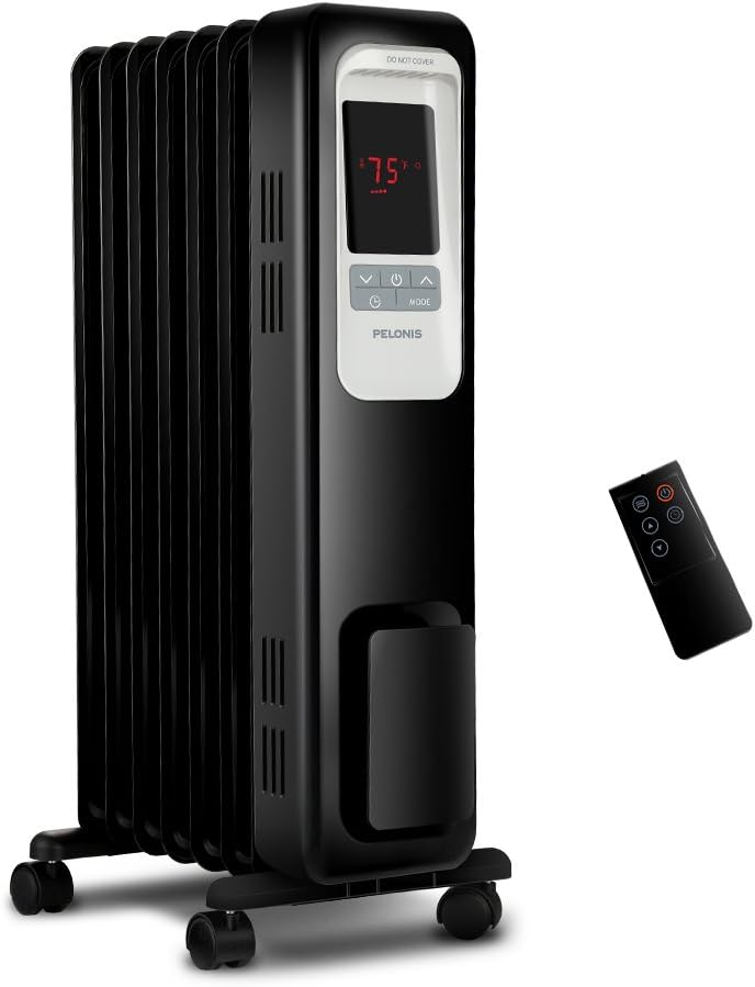 Electric Radiator Heater, 1500W Portable Oil Filled Radiator Space Heater with Digital Thermostat, 24-Hour programmable Timer, Remote Control, Safe Heater for Full Room, by Pelonis