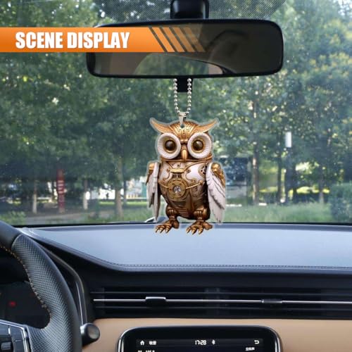DUSCOKE Mechanical Owl Pendant Car Mirrors Hanging Decoration, 2D Flat Cool Owl Car Interior Rear View Mirror Charm, Acrylic Rearview Mirror Ornament Accessories for Cars Wall Window Garden (Style 1) - Thumbnail 4