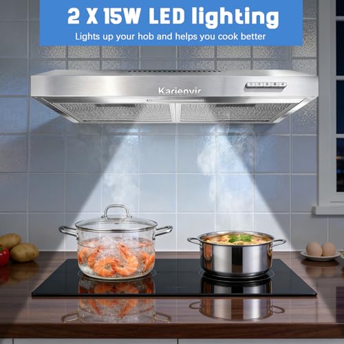 شفاط طهي سليم لاين من كارينفير 60 سم، 600 ملم، شفاط علوي بفتحات تهوية 3 سرعات، 200 متر مكعب/ساعة، شفاط مطبخ يثبت على الحائط، شفاطات رفيعة من الستانلس ستيل، فضي مع ضوء LED