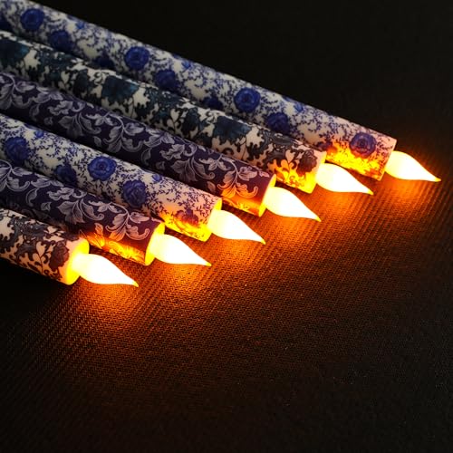 Image of 6 PCS Chinoiserie Flameless Candles - Blue and White Decor Flameless Candles Battery Operated Floral Printed Faux Candles Blue Candles Chinoiserie Decor for Wedding Garden Festive Party Decoration