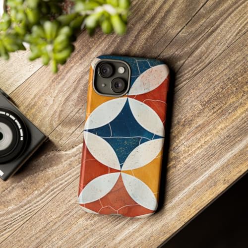 Coque rigide brillante motif géométrique rétro bleu pour iPhone 15 - 3