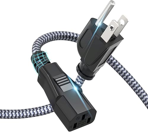 Goalfish - Cable de alimentación de 10 A 18 AWG, cable de alimentación de 10 pies (9.8 ft) de nailon trenzado de 3 clavijas, cable de alimentación