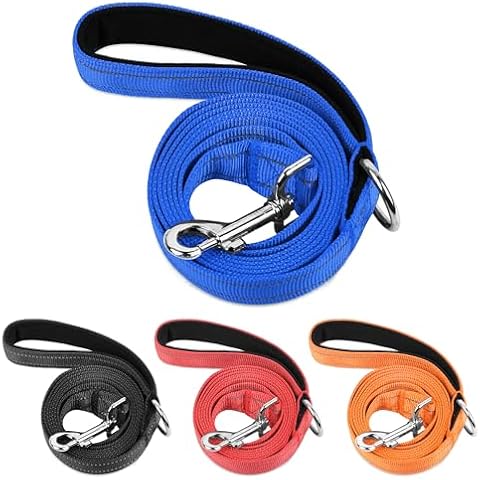 PWOD Double-Sided Reflective Nylon Dog Leash, 4 FT/5 FT/6 FT, Soft Padded Handle Heavy Duty Dogs Leashes with D Ring for Medium and Large Dogs Walking and Training,(Navy Blue, 4FT) Cover