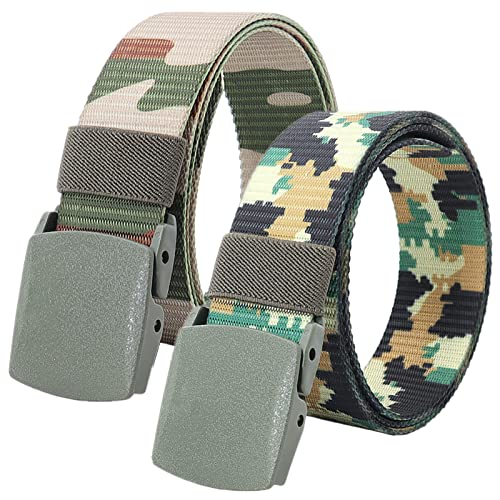 Belts for men Braided Belt,Belt Men, Lightweight Military Tactical Nylon Canvas Belts with Plastic Buckle, 2 Pack