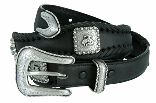 Mens Western Bucking Bronco Berry Concho Genuine Leather Scalloped Belt4