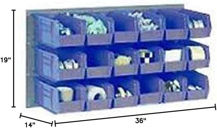 Global Industrial Wall Bin Rack with 8 Blue Bins, 36x14x19