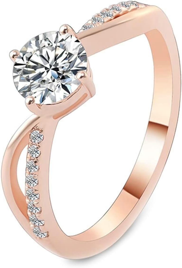 Women Engagement Ring 9 ct / 14 ct / 18 ct Rose Gold, Round with Moissanite, Rose Gold Engagement Rings