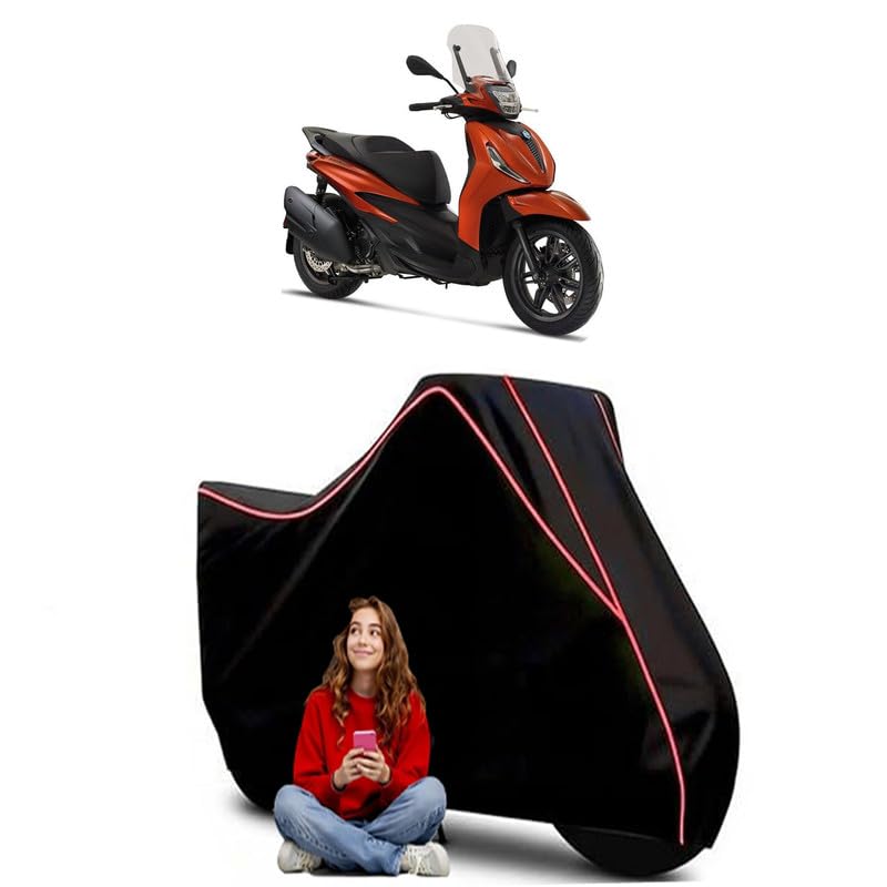 Image of Piaggio 400 Scooty Bike Cover Water Resistant Outdoor Use Universal Fit Scooters Motorcycles Heavy Duty UV Protection Dust Rain Scratch Resistant Elastic Bottom Black Blue Piping