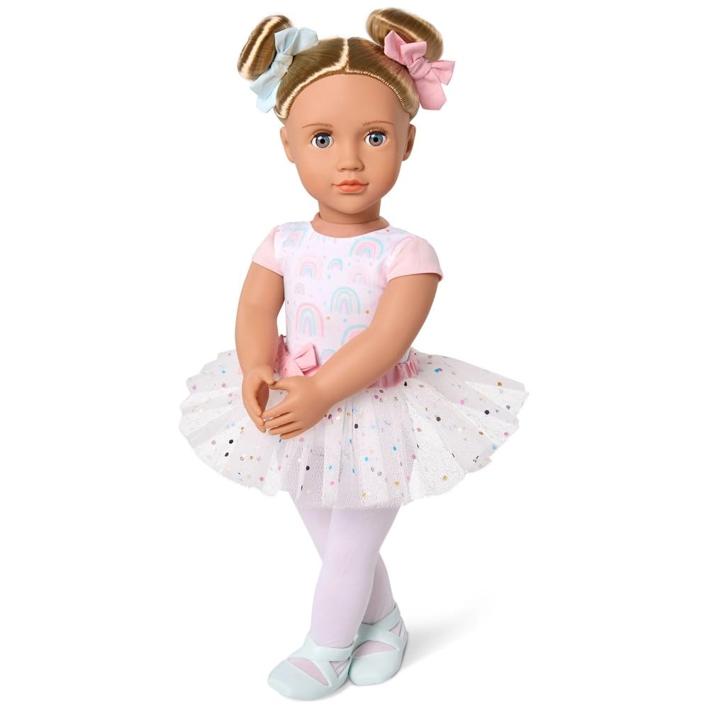 AIDNI Our G Ballerina Doll Kassia, 46cm Fashion Doll with Pink Rainbow Dress, White Tutu Skirt, Ballet Shoes and Hair Bows