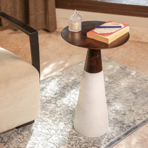 Image of Nova End Table Wooden Side Table for Living Room| Bedroom | Bedside Table | Nightstand | Sofa Side Table | Accent Table | Home Decor Furniture | White Textured Finish | Acacia Wood | 61cm